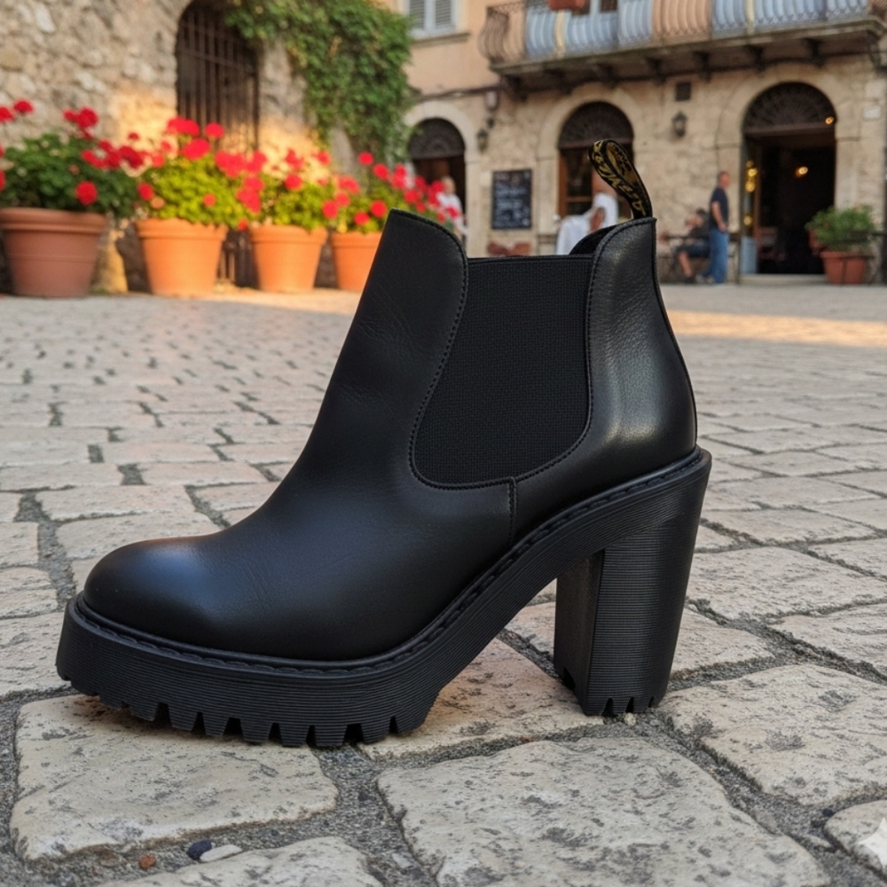 ​Dr. Martens Hurston Black Leather Platform Heeled Chelsea Boots Size 8